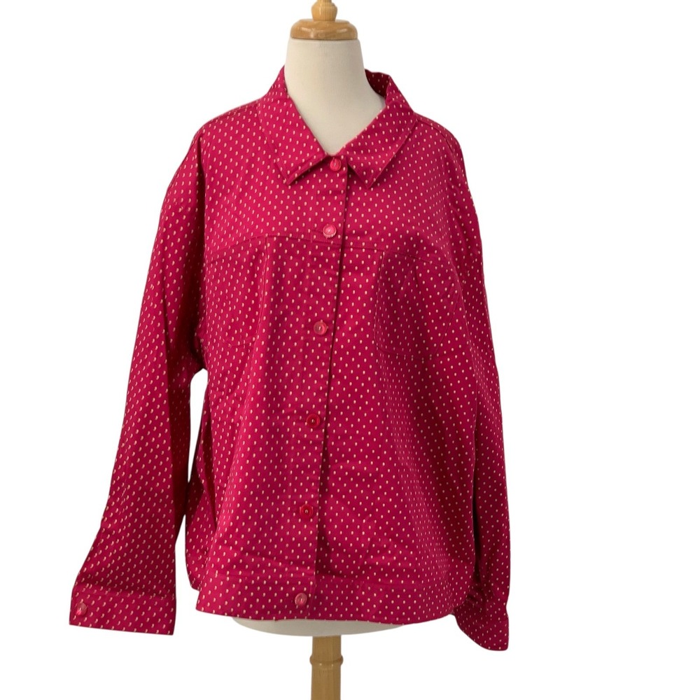 NWT Drapers & Damons Long Sleeve‎ Button Down Shirt Pink/Green Polka Dot Size 3X